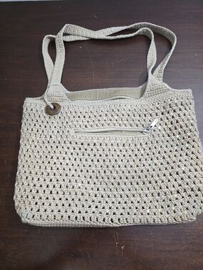 The Sak Leaf crochet shoulder bag in a tan color W sequins boho